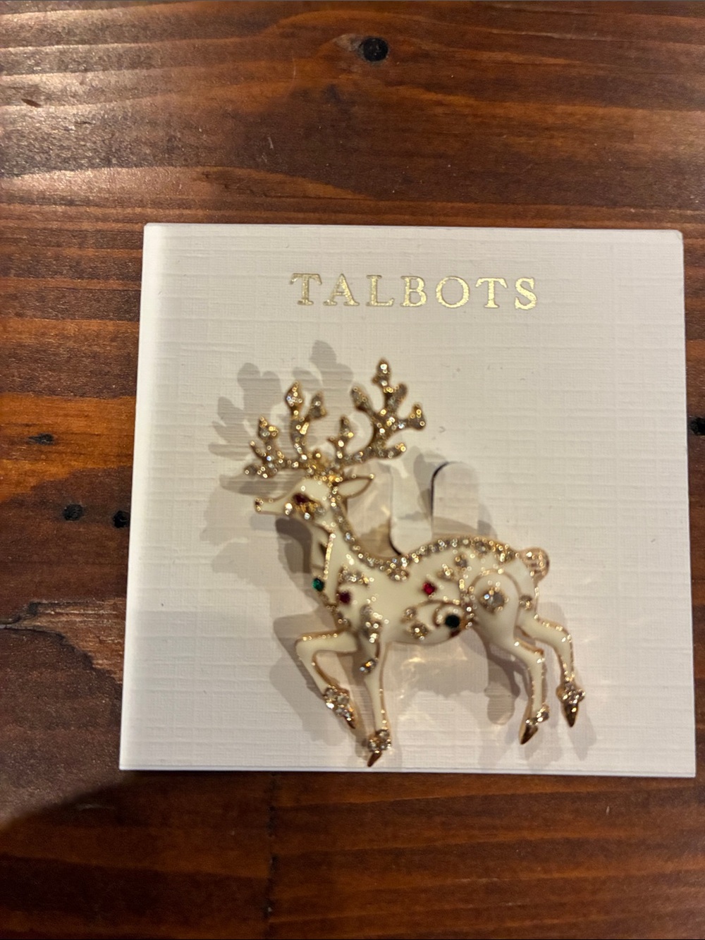 Talbots Cream and Gold Jeweled Reindeer Pin